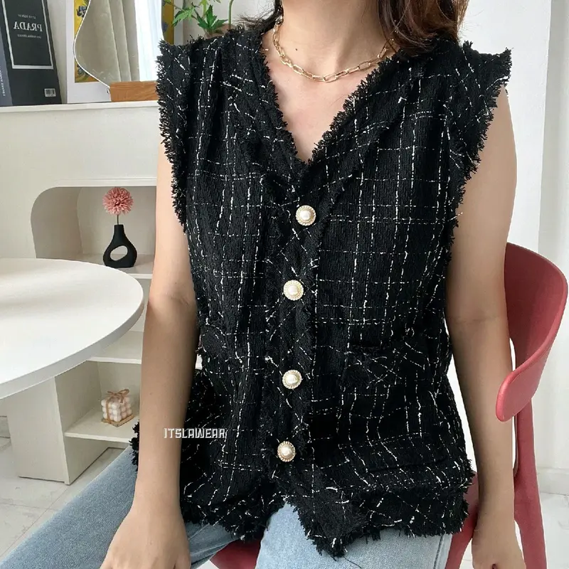 Shasa vest / korean tweed vest / vest tweed rompi wanita 0