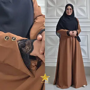 Shakierra Abaya variasi renda dengan ziper ditangan bahan sabrina anti UV