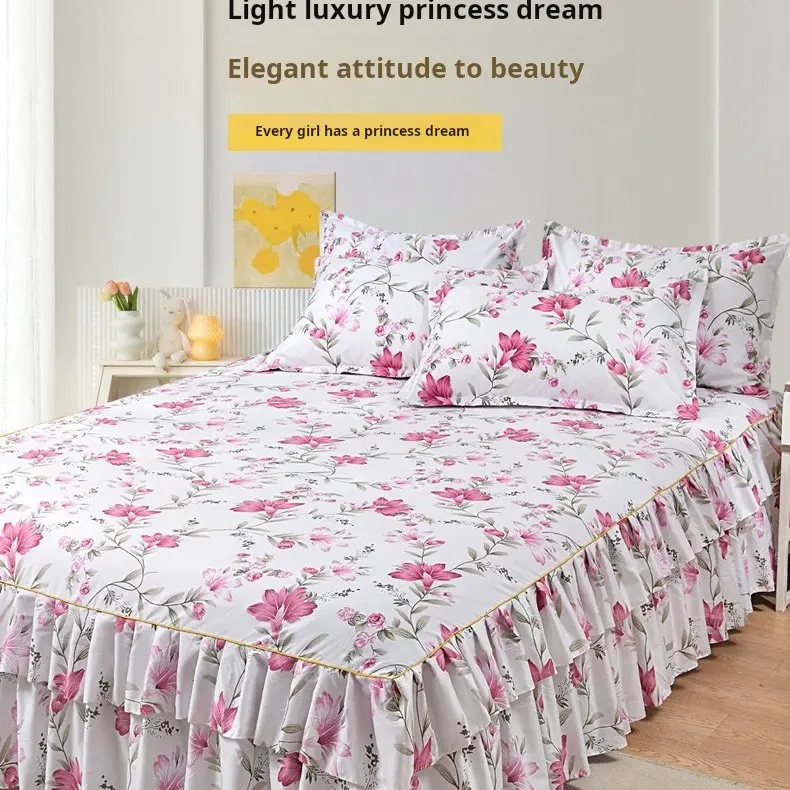 Ready Stock Lace bed skirt bed cover  3in1 Fitted Bedsheet Set PillowCases  Tilam Single/Queen/Super King Super king 200*220cmSize c adar cantik c  ada  r