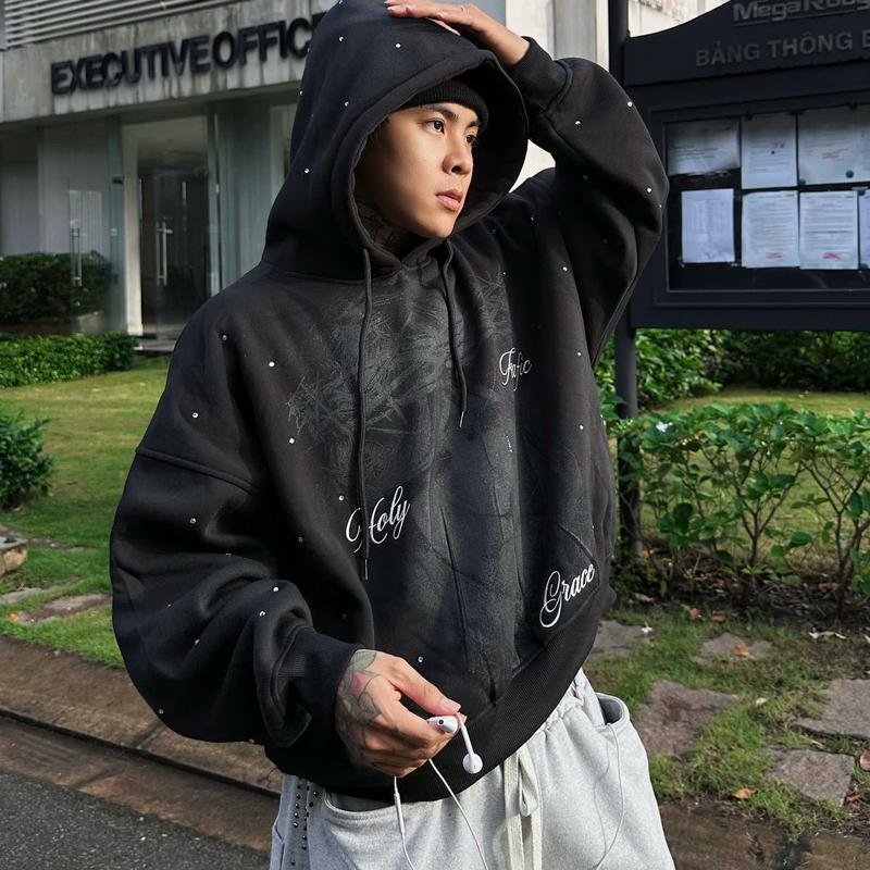  Áo Hoodie KING CRY ĐÍNH ĐÁ HOODIE Nỉ BÔNG FROM rộng 380gms Dáng Boxy Nam Nữ Unisex FAFIC STUDIO 