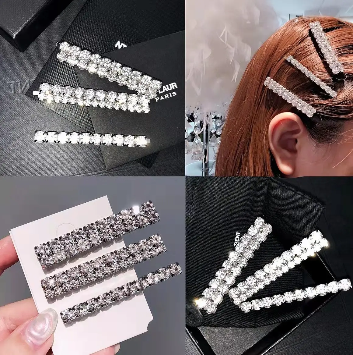 Kẹp Tóc Kim Cương Giả, Hình Chữ X, Siêu Lấp Lánh, Kim Cương Đầy Đủ, Phong Cách Cô Gái Cá Tính, Kẹp Tóc Chéo, Kẹp Thẳng, Mũ Cài Tóc Women