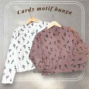 Cardy Crop motif Bunga - outer wanita - Atasan crop kancing Kardigan cewek Muslim lengan Panjang Casual Cardigan