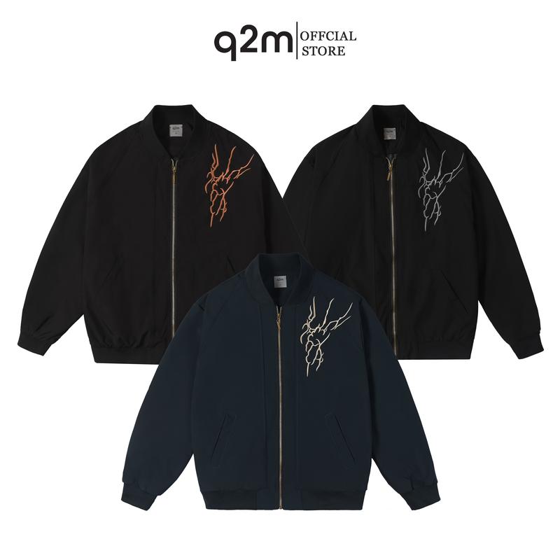 Áo Khoác Bomber Gió thương hiệu q2m , Màu Đen Thêu hoạ tiết mã ABB.01