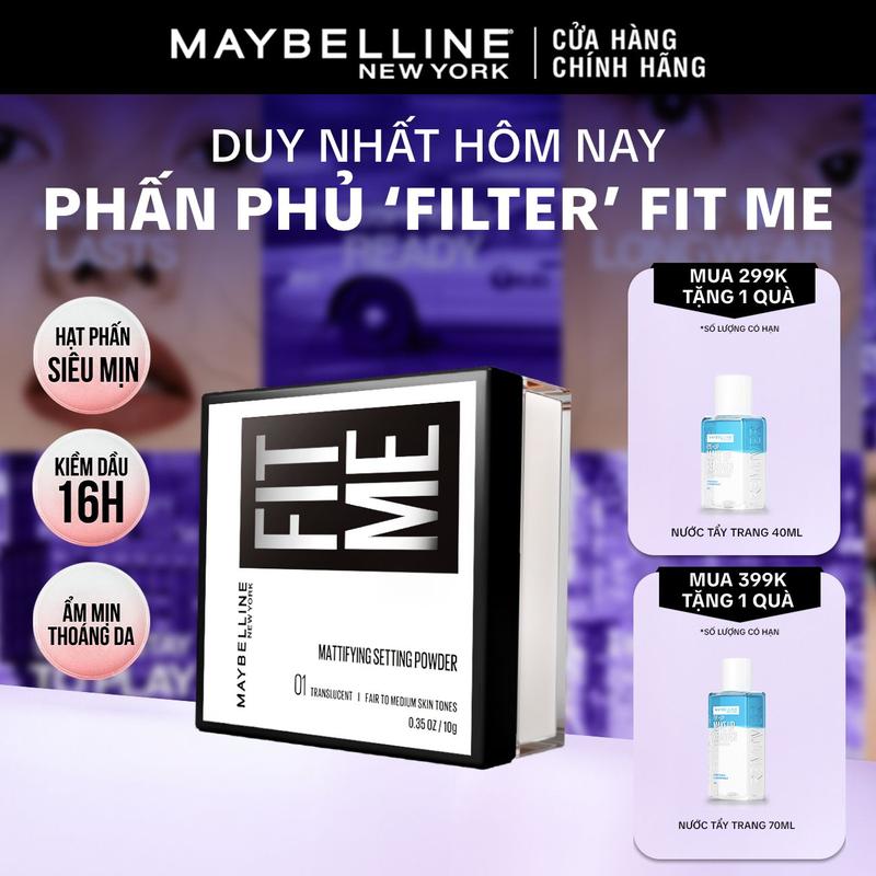 Phấn phủ bột "filter" cà da, kiềm dầu, chống nước, lâu trôi 16H Fit Me Mattifying Setting Loose Powder Maybelline New York 10G