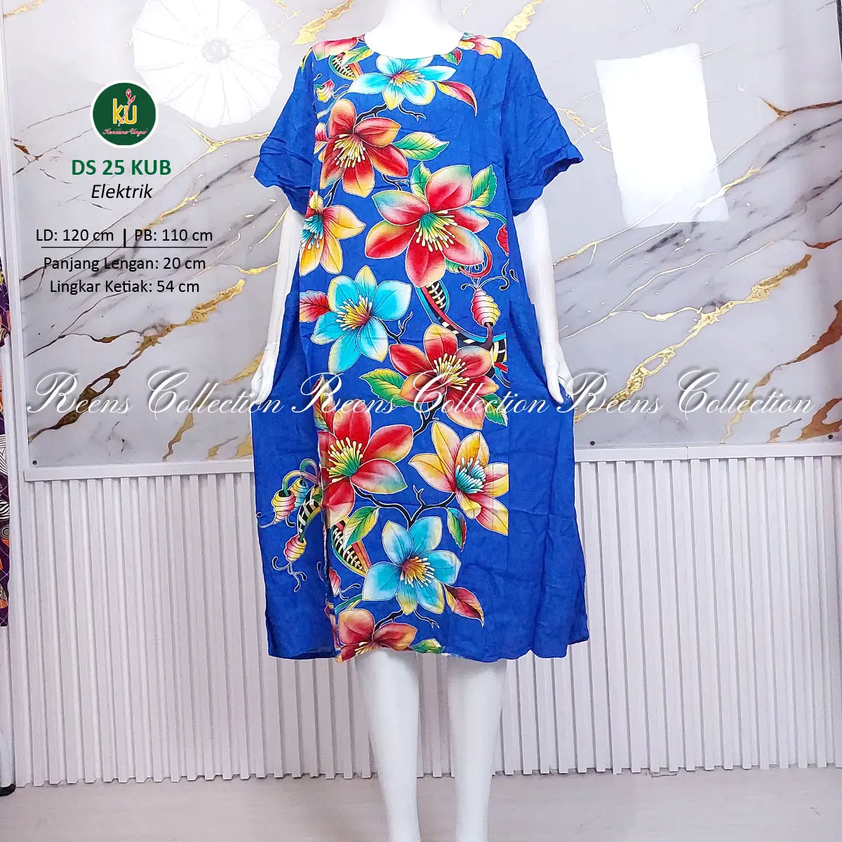 Kencana Ungu Daster 25 KUB Label Biru | Daster Lengan Pendek Di Bawah Lutut 2 Saku Depan Non Busui Motif Rayon Bumil Wanita Tidur