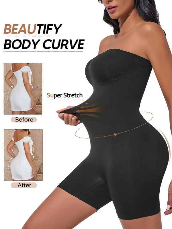 Women's Solid Color Tube Romper, High Stretch Seamless  Romper, Tummy Control Butt Lifting Shaper, Ladies Shapewear for Summer, Womenswear 3