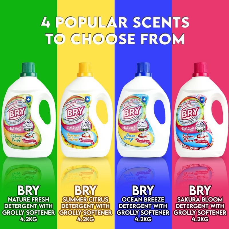 Product Introduction of BRY DETERGENT WITH GROLLY SOFTENER (4.2KGx4) NATURE FRESH/SUMMER CITRUS/OCEAN BREEZE/SAKURA BLOOM 2