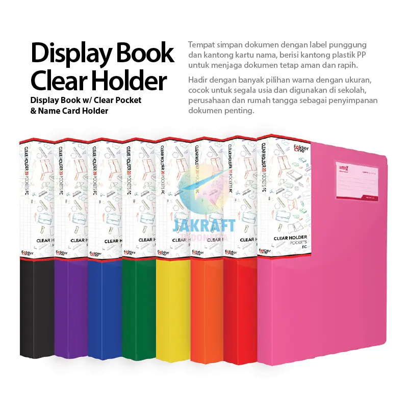 (1 Pcs) Map Clear Holder Folio F4 FC isi 60 Display Book Hitam Black / Biru Blue / Merah Red / Hijau Green / Ungu Purple / Merah Muda Pink / Kuning Yellow / Jingga Orange Document Keeper Tebal 0