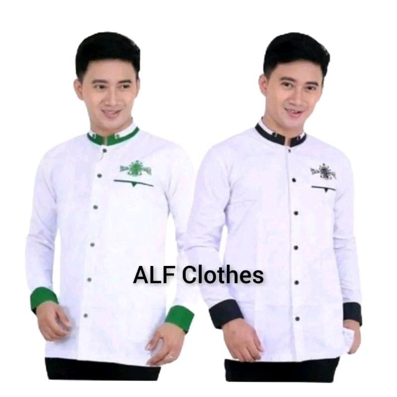 Baju Koko NU  Pria Dewasa Lengan Panjang Bahan Toyobo Seragam Formal Hijau Hitam Manset lengan  Pendek Putih  Katun Muslim Nyaman Keren 1