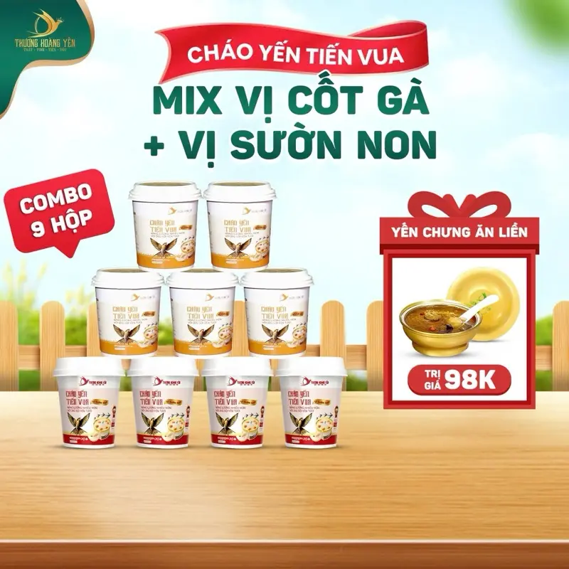 Thượng Hoàng Yến – Combo 9 Hộp Cháo Yến Ăn Liền Cho Bé Và Cả Nhà – Vị Gà & Sườn Non – Tặng 1 Hộp Yến Chưng Ăn Liền - Tiện Lợi, Dinh Dưỡng Hàng Ngày