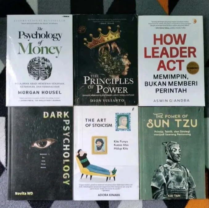paket 6 buku the psychology of money the principles of power how leader act dark psikologi the art stoicism the power of suntzu