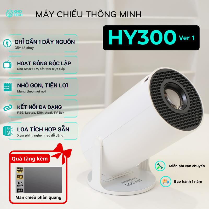  Máy chiếu mini HY300 ver 1 kết nối wifi tích hợp Android 11 Full HD 1080 loa có sẵn trên máy kết nối 1 dây nguồn Tự động chỉnh vuông hình nhỏ gọn tiện lợi xem phim giải trí xem bóng đá chơi game Bảo hành 12 tháng 