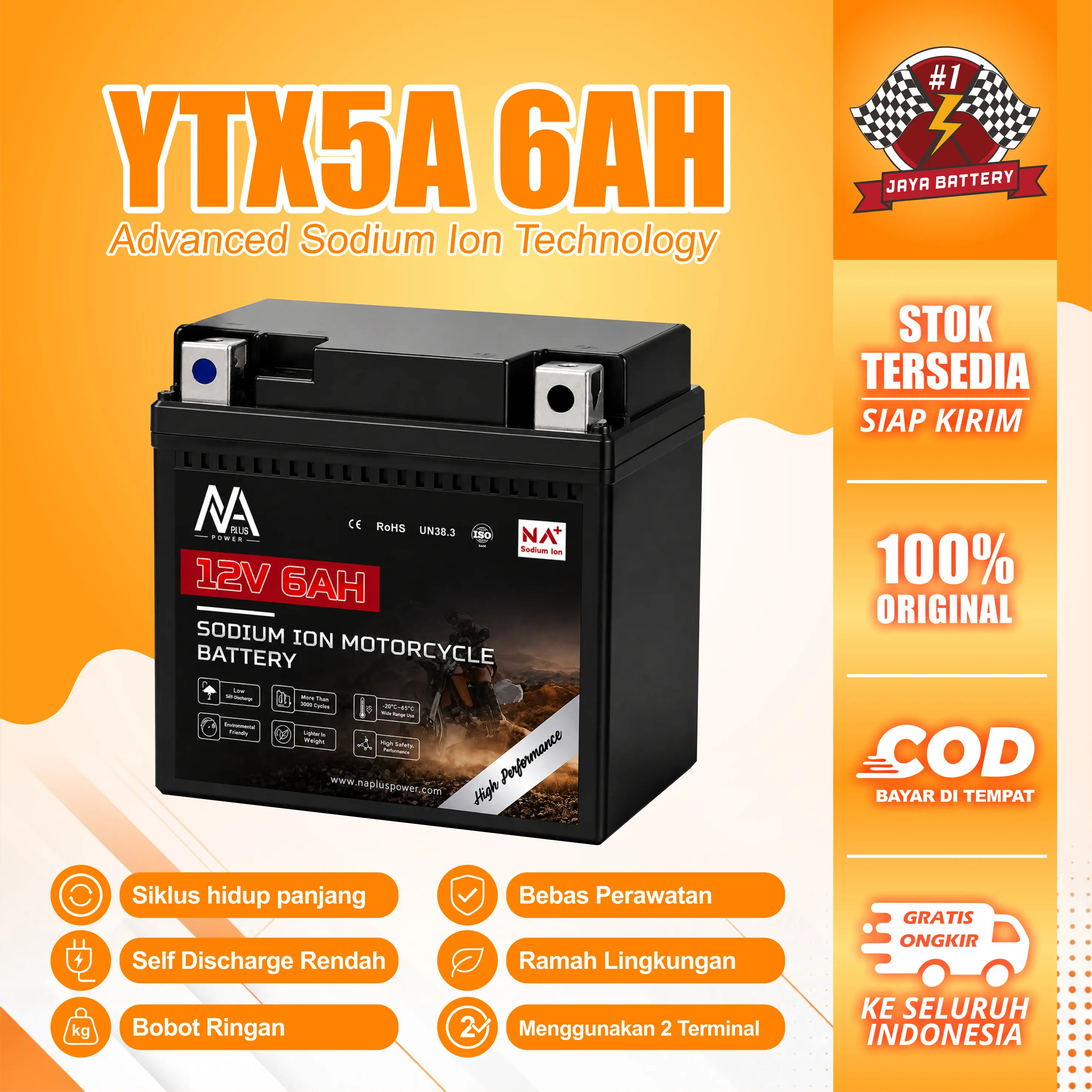 Aki Motor Vario Beat NMAX PCX AEROX ADV GTZ6V YTZ6V GTZ7V 12V 6A GARANSI 1 TAHUN SODIUM ION