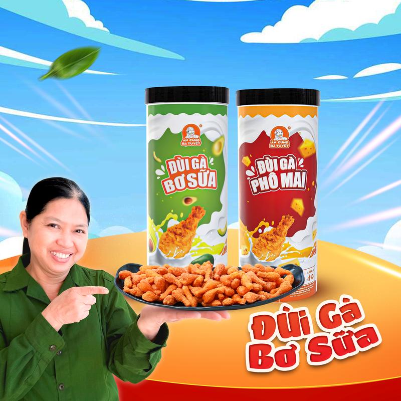 Combo BẤT KHẢ KHÁNG CỰ gồm :1 hũ snack đùi gà phô mai khổng lồ +1 hũ snack đùi gà bơ sữa khổng lồ - Ăn Cùng Bà Tuyết M60