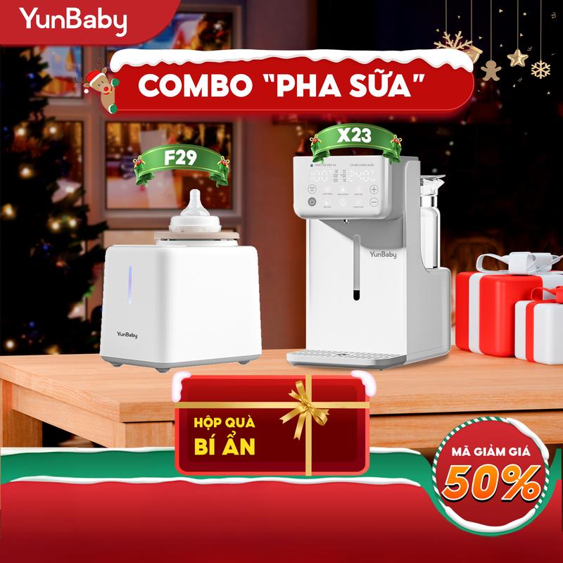 【LIVE - COMBO ƯU ĐÃI F29+X23 Yunbaby Máy Đun Nước Pha Sữa Dung Tích 1300ml Định Lượng Rót Nước Chỉnh nhiệt giữ ấm Đun sôi Khử Clo Dưỡng sinh Pha trà tiện lợi.RÓT NƯỚC ĐỊNH LƯỢNG • PHA SỮA • GIỮ NHIỆT ĐỘ ỔN ĐỊNH LẮC SỮA • GIỮ ẤM • HÂM NÓNG