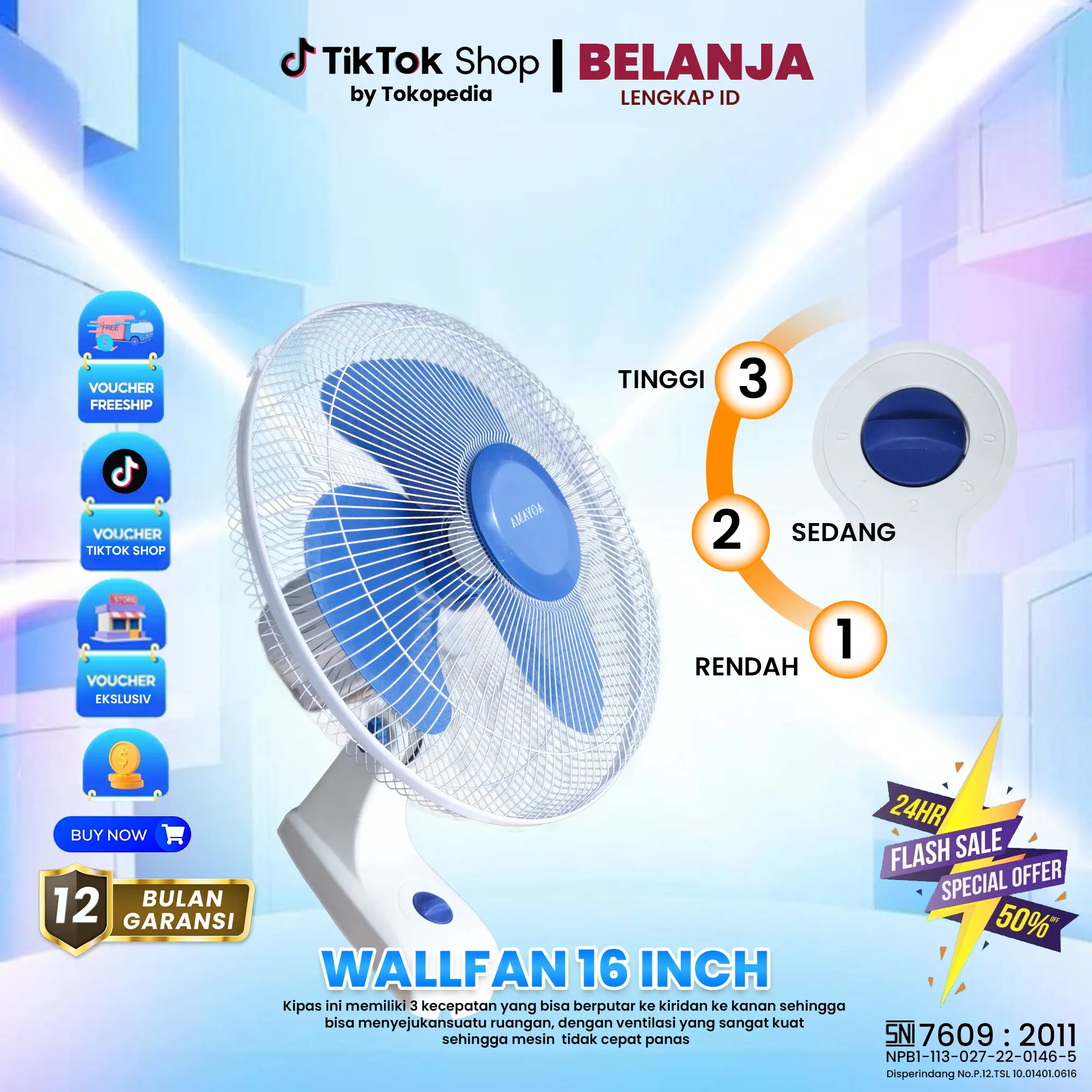 WALLFAN 16 INCH AOYAMA / GARANSI RESMI  KIPAS ANGIN / KIPAS DINDING / KIPAS ANTI PANAS / KIPAS AOYMA BEST SELLER