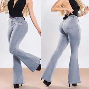 Jeans Elegantes Acampanados para Mujer Corte Ajustado Fit Clásico Bolsillo Solapa Lavado Cintura Alta Elásticos y Cómodos Estilo Fashion y Callejero vaqueras mujer outfit