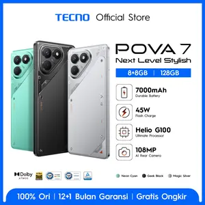 [4G Series] TECNO POVA 7 - 8+8GB*/128GB, 7000mAh + 45W, Mediatek Helio G100 Ultimate, 120Hz Vivid Display , 108MP + 2MP Macro Camera, Android 15 - HiOS 15 - POVA7