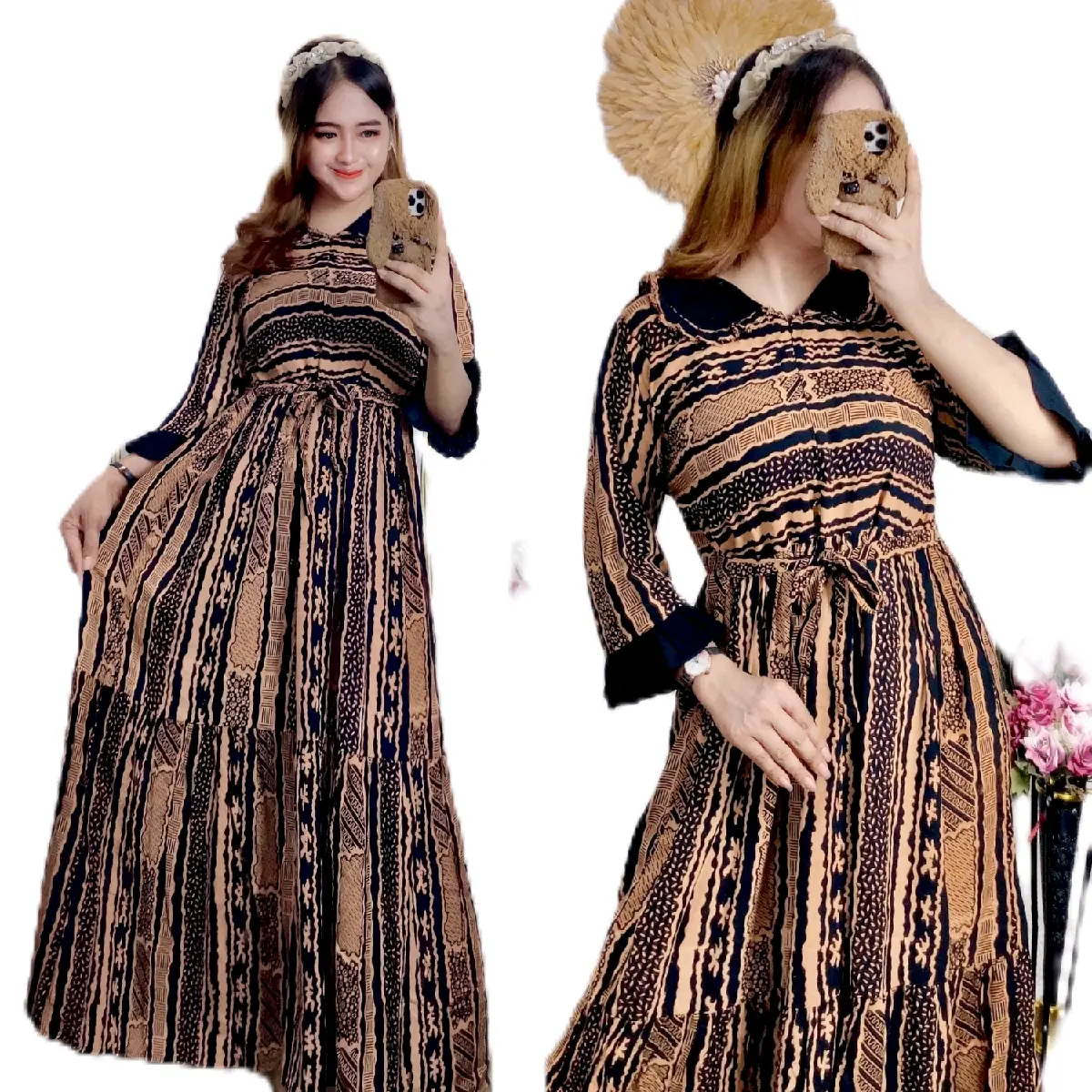 Gamis rayon Tebal - motif  Casual Cantik Kerah kupu