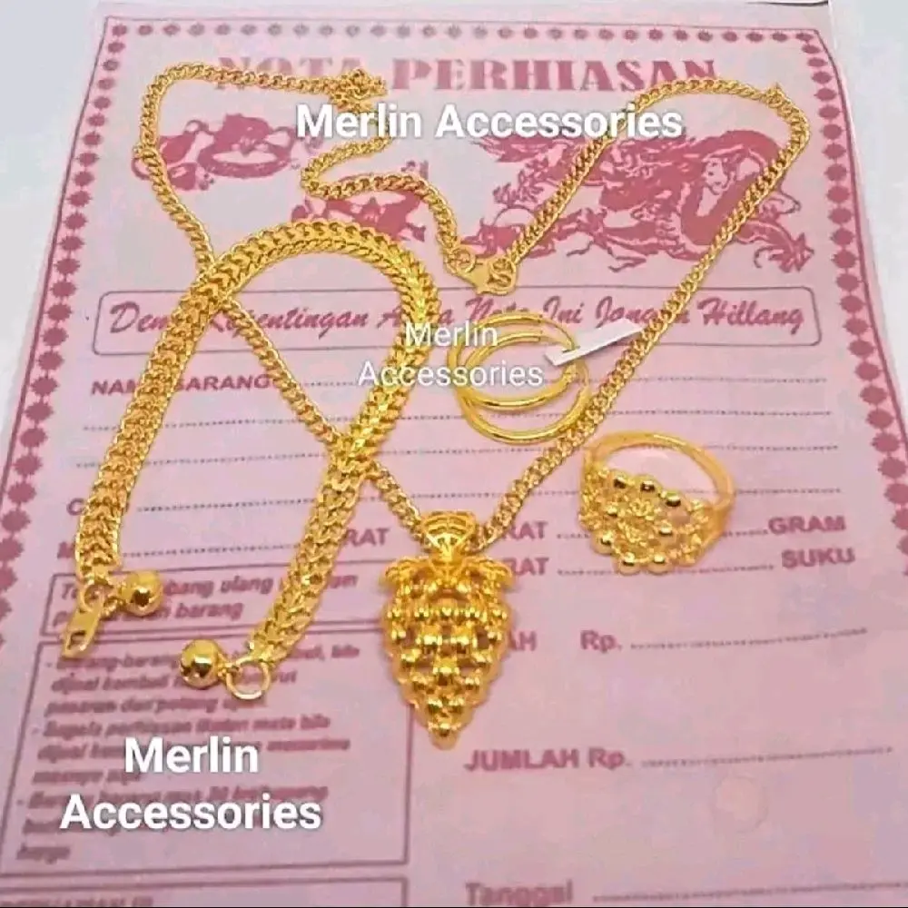 set perhiasan dewasa gelang rantai cincin janda liontin anggur anting dipsi ukir  kalung rantai lapis emas, emas asli berkualitas ada nota dari toko bonus dompet