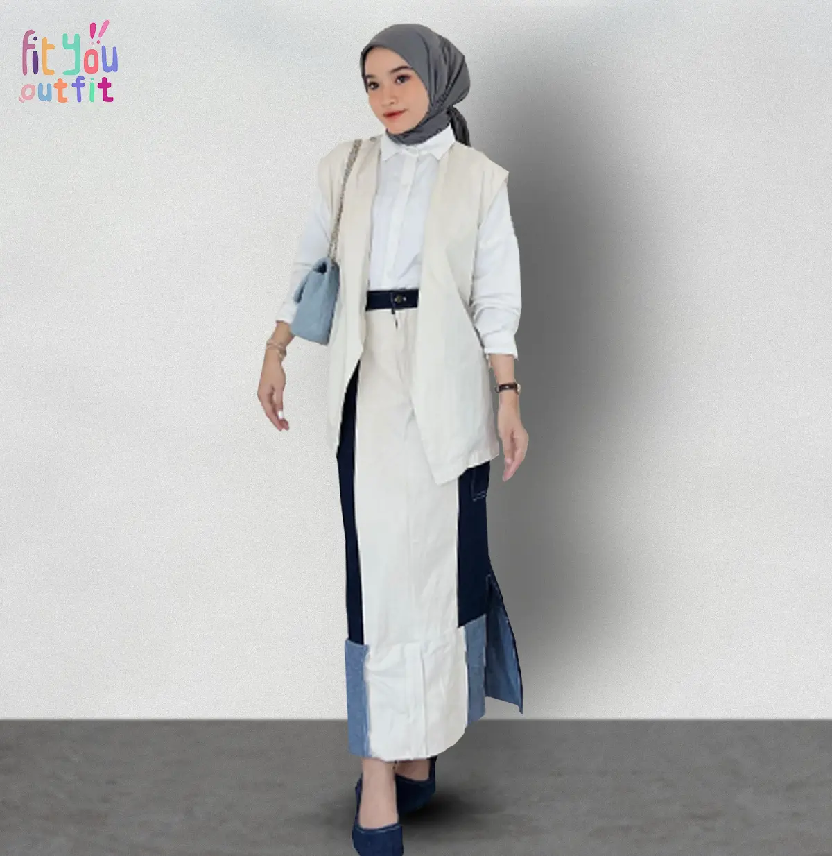 Fityoutfit AMBER Jeans Cargo Skirt - Rok Cargo Korean Style Wanita Waist Mix Jeans Panjang Casual