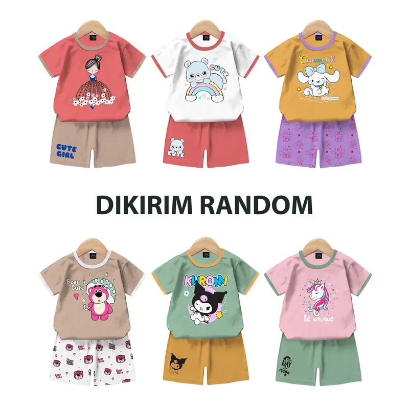 (Beli Lokal) JYS - PAKET HEMAT ISI 6 Setelan Anak Perempuan Kode 1 Bear Motif RANDOM Fashion 1