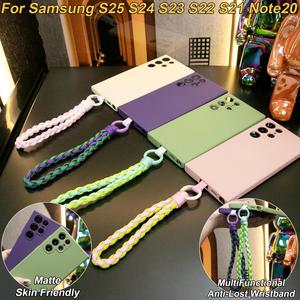 Silicone Matte Phone Case with Braided Rope Bracelet For Samsung S25Ultra S25+ S25 S24Ultra S24FE S24 S23 S22 S21 S23Ultra Plus Camera Protect Soft Cover