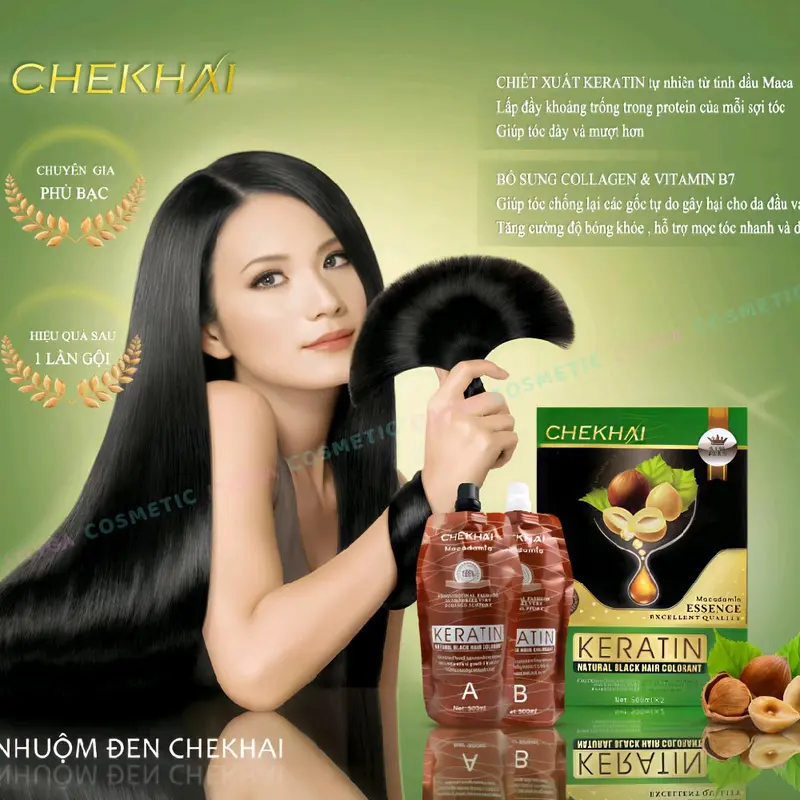 Nhuộm Phủ Bạc Keratin CheKhai 1000ml Có Hai Màu Nâu Và Đen Nhuộm Tóc Đổi Màu Tóc Nữ Chính Hãng 1