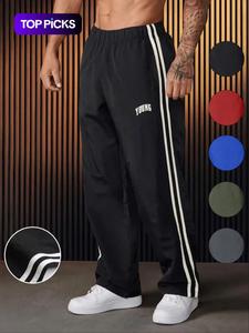 Pantalones para hombre con estampado de letras y rayas, corte regular, cómodos y transpirables para uso diario al aire libre, pantalones para todas las estaciones
