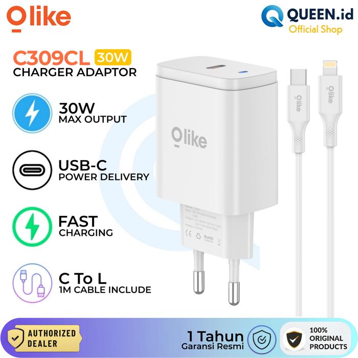Gambar Olike C309CL Charger Adaptor USB TYPE C 30W 3A PD QC 3.0 Fast Charging + Set Kabel C To Lightning iP - C309 CL dari QUEEN id Official Kab. Tangerang Tokopedia