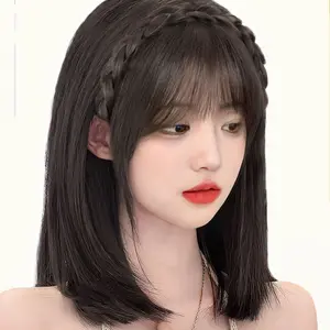 【Pengiriman cepat 12 jam】Wig Poni Rambut Palsu Model Tulang Ikan / Bando Kepang berponi /Warna Yang Tersedia /Dekorasi bentuk wajah