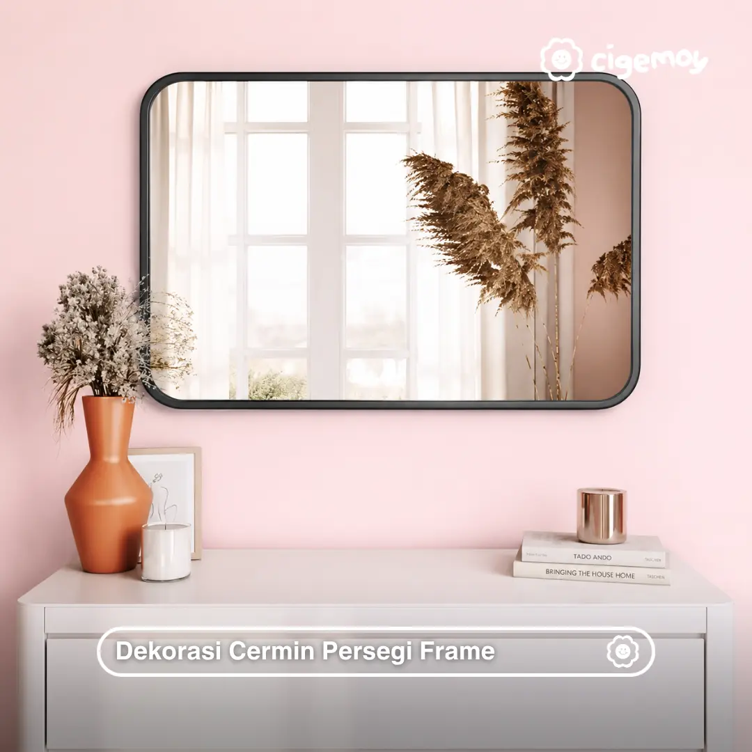 Cigemoy Cermin Dinding Wastafel Persegi Frame Hitam (Free Packing Kayu)