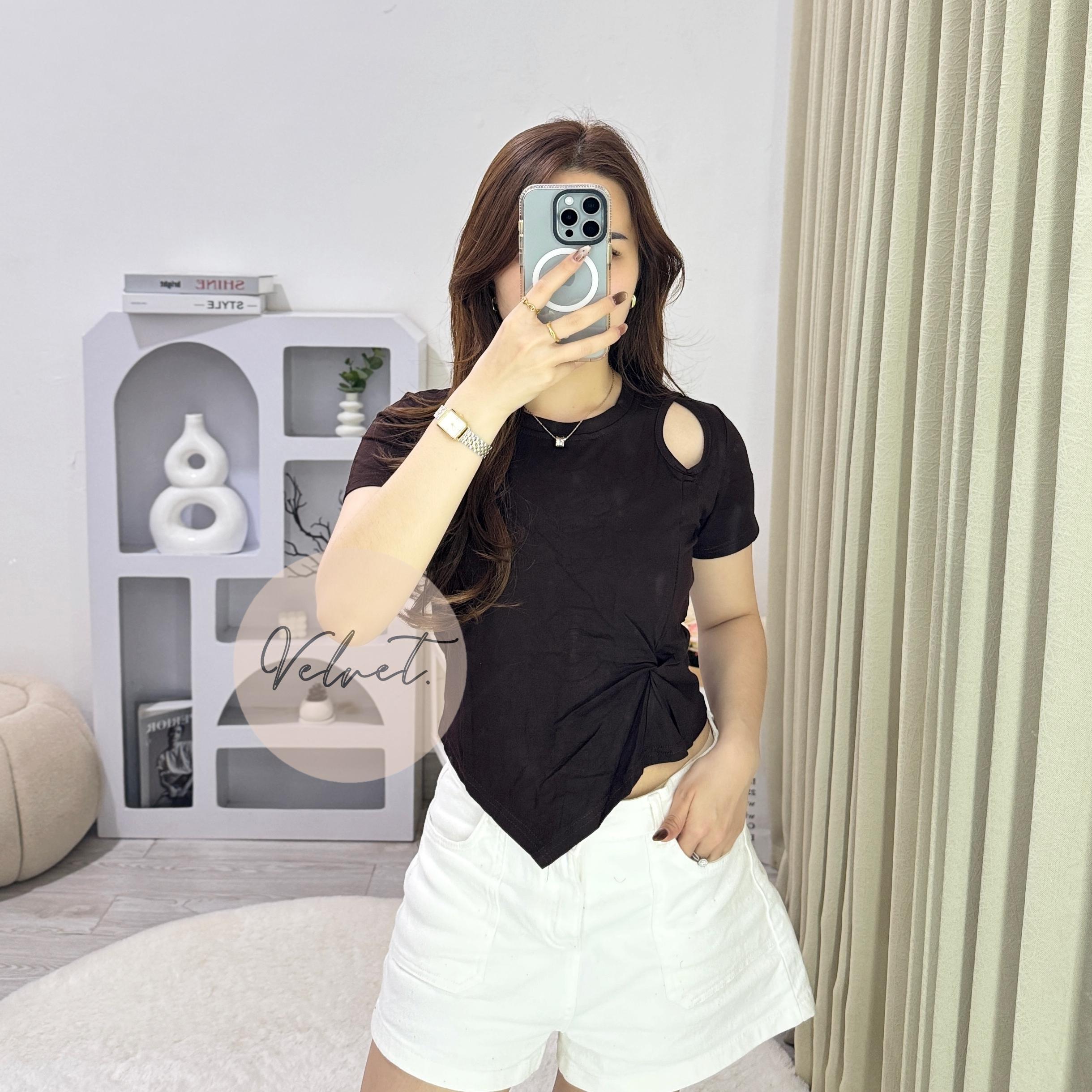 Kaos Polos Asimetris Samping / Atasan Wanita Kerut Samping Lancip 075