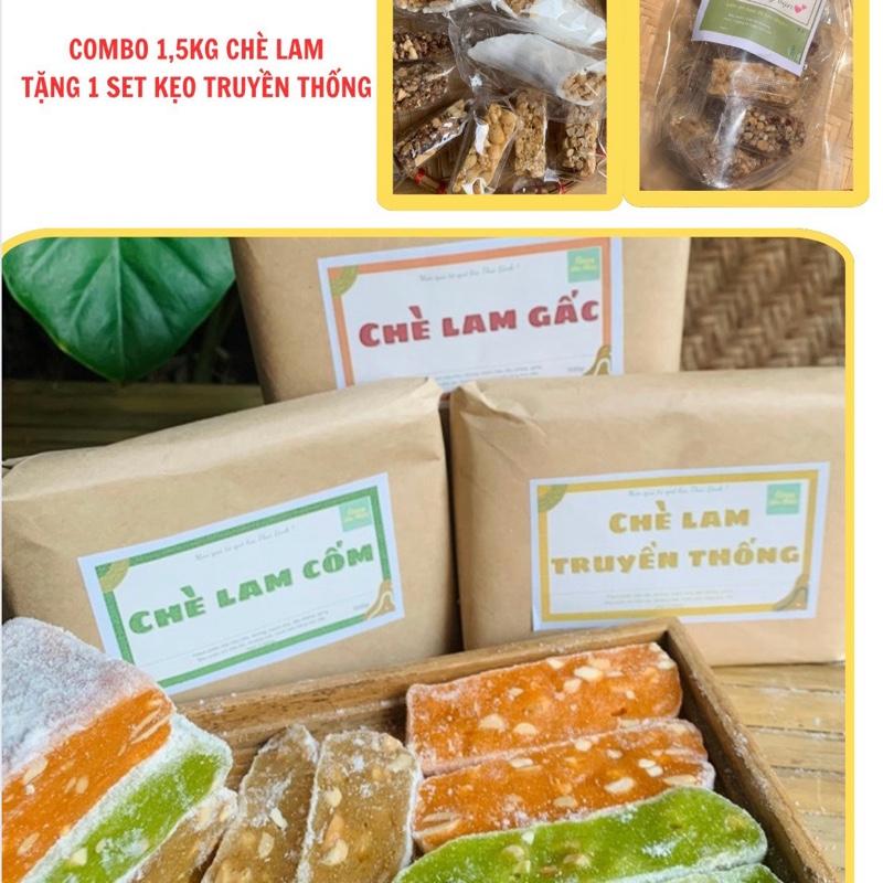 Combo 3 vị chè lam 1,5kg thơm ngon mềm dẻo ít đường+ tặng 1 set kẹo truyền thống food- ăn vặt- snack Ngọt