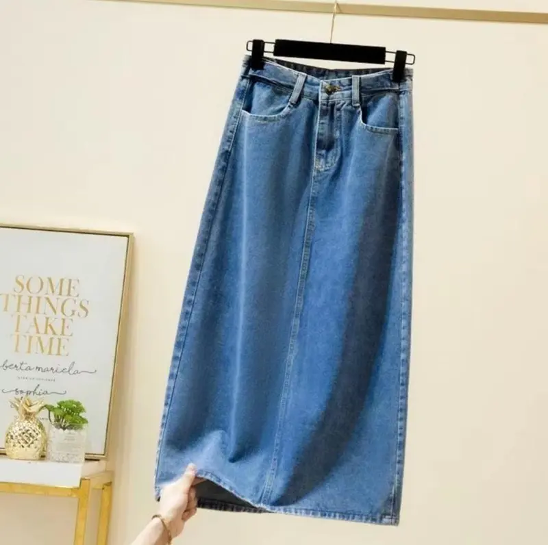 Rok Jeans Highwaist A-Line Panjang 7/8 Basic Skirt Jeans 780 - Rok Jeans Wanita Korean Style Terbaru - Medium Blue 1