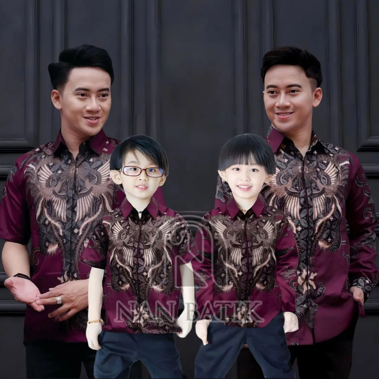 TERBARU BATIK LENGAN PANJANG DAN PENDEK KEMEJA PRIA DEWASA ANAK LAKI LAKI WARNA BURGUNDY M L XL XXL