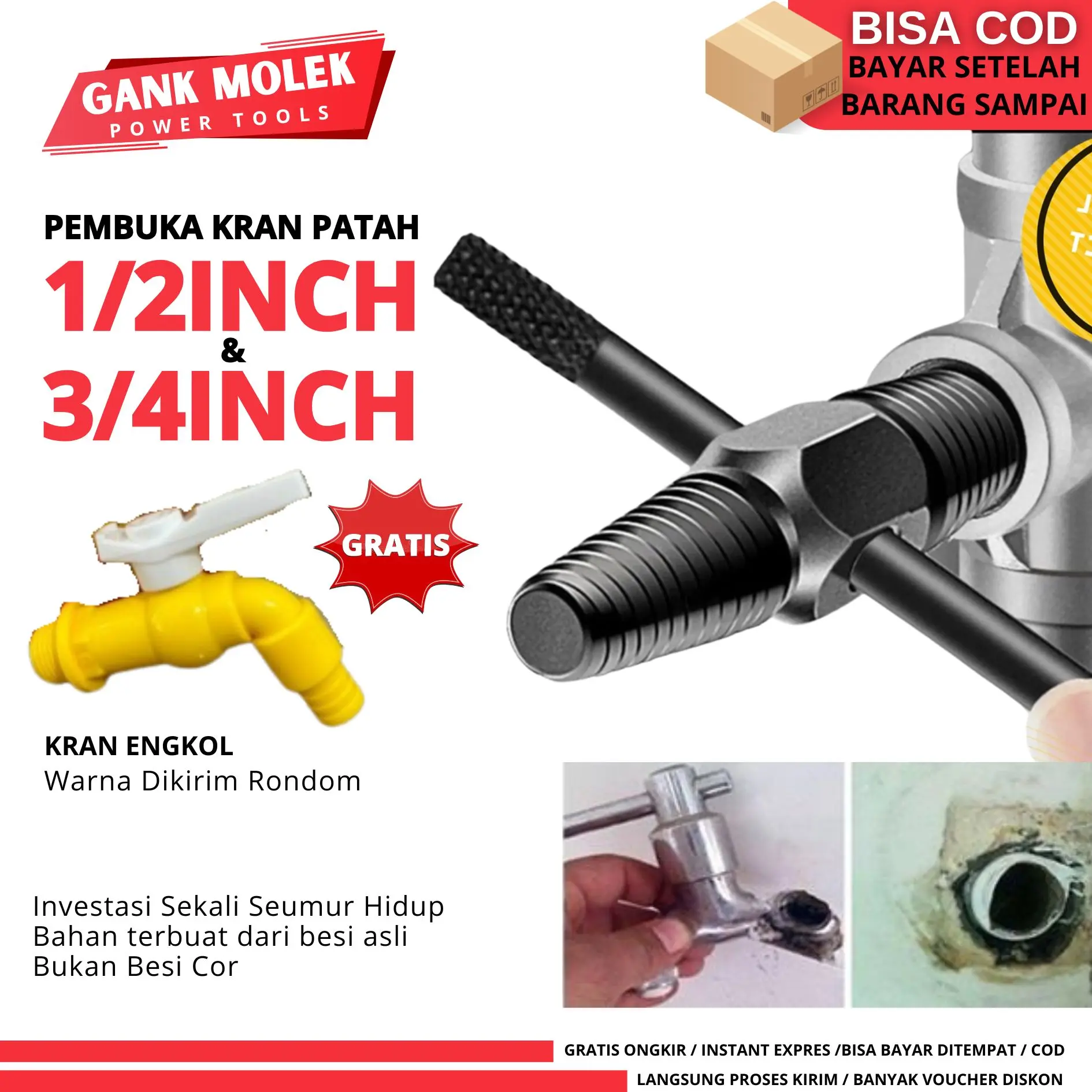 Alat Kunci Pas Pembuka Kran Keran Patah / Bolt Pipe Screw Extractor Pembuka Baut Rusak
