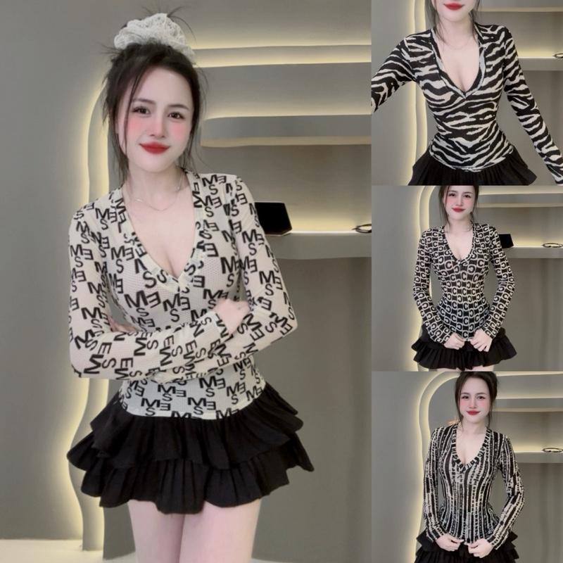 Áo Hotgirl cổ tim tay dài vãi qc mềm mịn nhà Lynh Zena_A7245