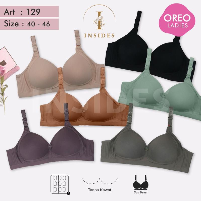 6Pcs (PAKET HEMAT) Bra OREO 129 Import Cup C Besar Kait 3 Tanpa Kawat ...
