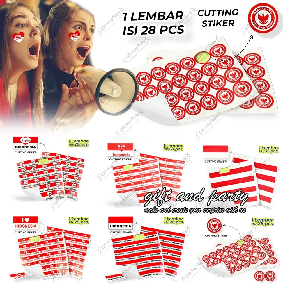 Stiker Pipi Motif Dirgahayu / Stiker Merah Putih / Stiker Pipi Bendera Merah Putih HUT RI