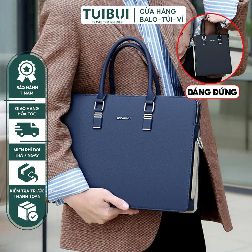 Cặp da nam công sở thương hiệu KUQIDAISHU đựng máy tính laptop 15.6 inch, giầy tờ tài liệu A4, chống nước - Túi đeo chéo nam KUQIDAISHU - Bag Đựng Laptop