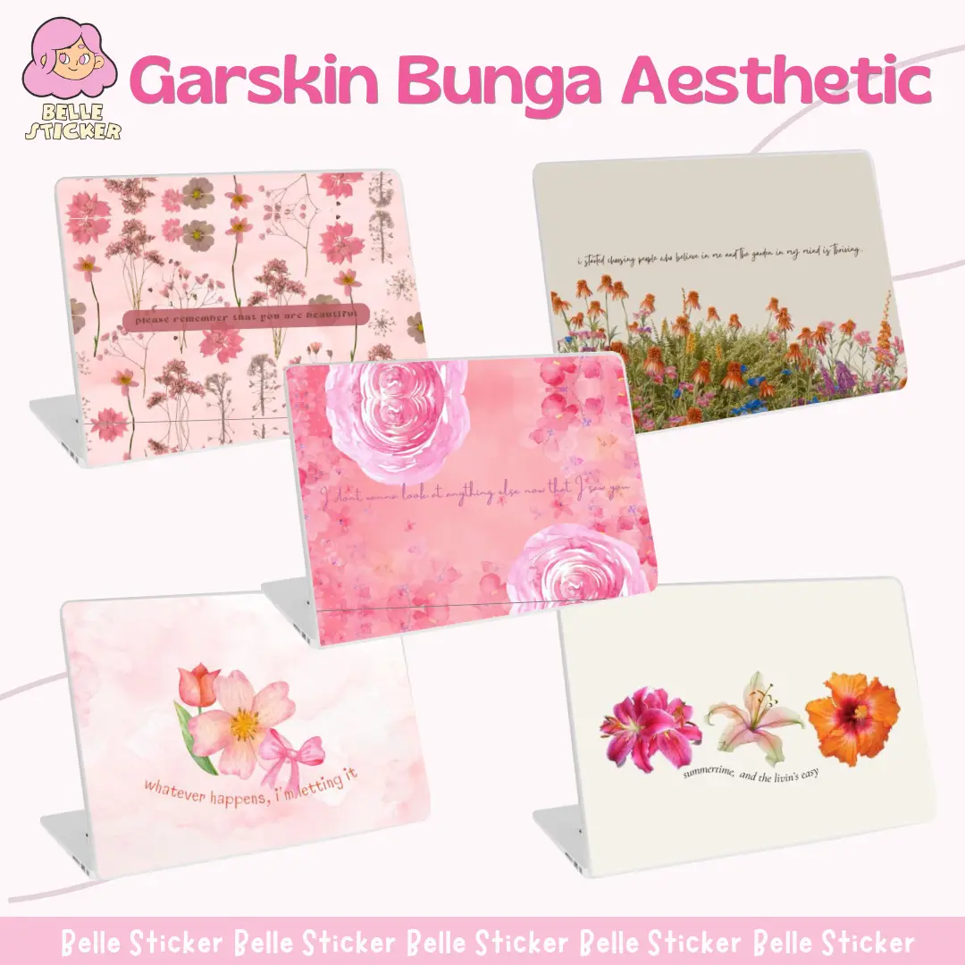 Garskin Stiker Laptop Flower's Pink Bunga Kembang Cover Protector Skin Pelindung Semua Jenis Laptop