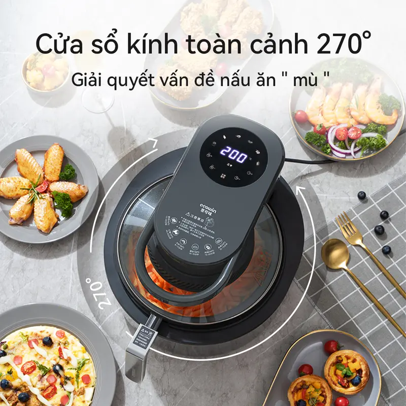 【New Arrival】Nồi chiên không dầu  eCowin  Dung tích lớn 6L  Thiết kế trực quan  Phù hợp với nhu cầu gia đình 5