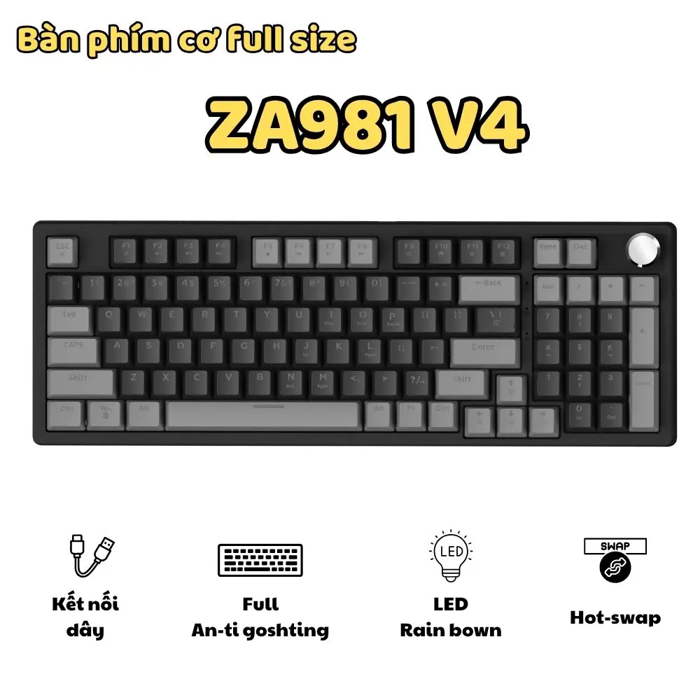Bàn phím cơ ATAS ZA981 V4 98 Key - Hotswap - Red swtich - LED 9 chế độ - Kết nối Type-C | BigBuy360 - bigbuy360.vn Bàn phím cơ ATAS ZA981 V4 98 Key - Hotswap - Red swtich - LED 9 chế độ - Kết nối Type-C | BigBuy360 - bigbuy360.vn