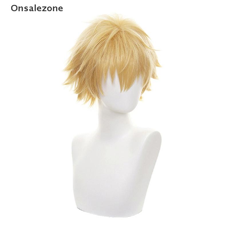 Onph chainsaw man Denji cosplay costume wig mens anime Halloween Golden short hair Onn 1