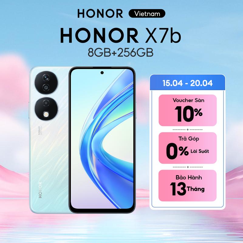 Điện thoại di động HONOR X7b 8GB + 256GB | Pin 6000mAh sạc nhanh 35W | Camera 108MP|Chip Snapdragon 680| Màn hình lớn 6.8 inch | BH 13 Tháng Hàng chính hãng