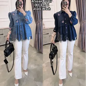 YUNA BLOUSE WANITA KEKINIAN BAHAN JEANS PREMIUM