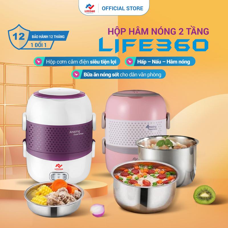 Life360 Hộp Cơm Cắm Điện Văn Phòng EL-ALS263 Hộp Hâm Nóng Thức Ăn 2 Tầng 3 Ngăn Inox Siêu Tiện Lợi Nấu Ăn Nhanh Bảo Hành 1 Năm Màu Tím Sang Trọng