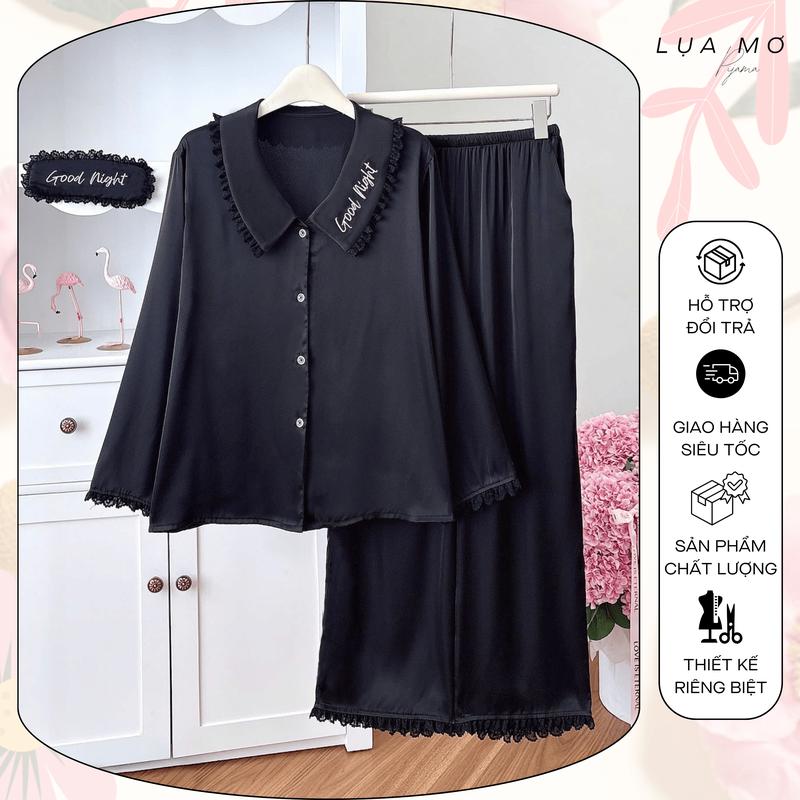  Pijama Tiểu Thư Mặc Nhà 6 Màu Trơn Thêu Good Night Vải Lụa Latin Cao Cấp - Đồ bộ Lụa Mơ LM216 