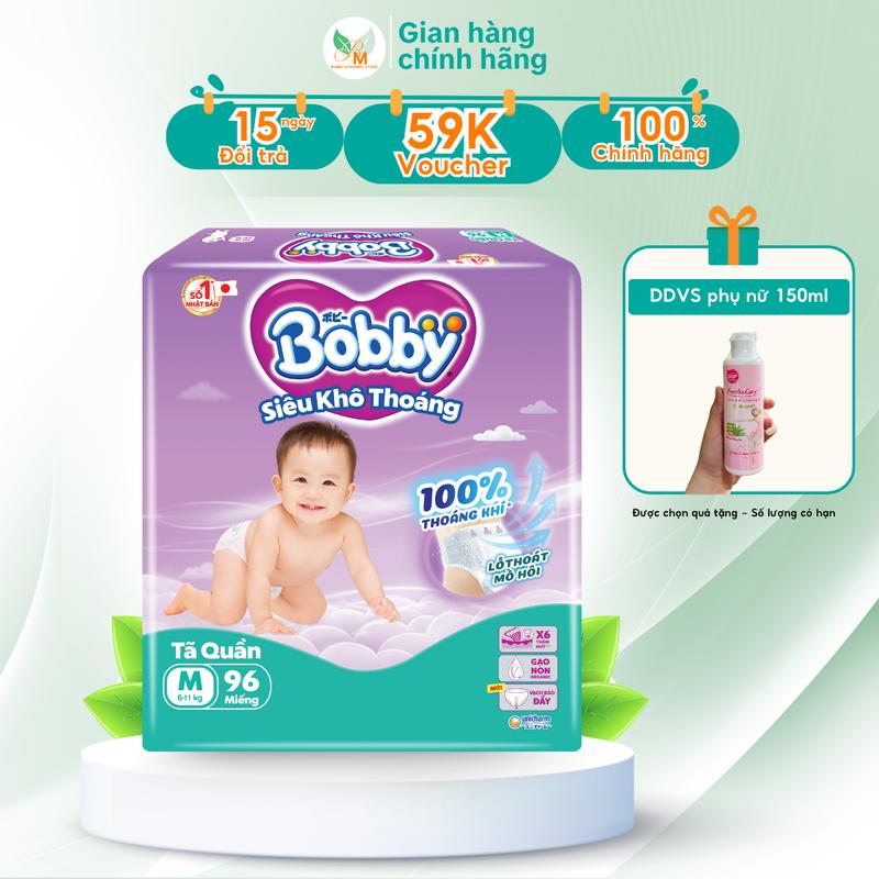 [MUA 1 TẶNG 1 DDVS] Bỉm quần BOBBY ULTRA siêu khô thoáng lỗ thoát mồ hôi size M96 - L88 - XL76 - XXL70